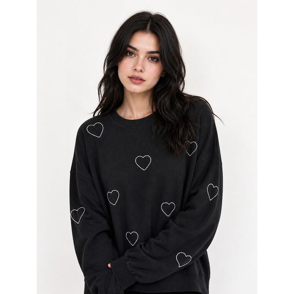 CHRLDR Black Pima Cotton Heart Stitch Sweatshirt Large